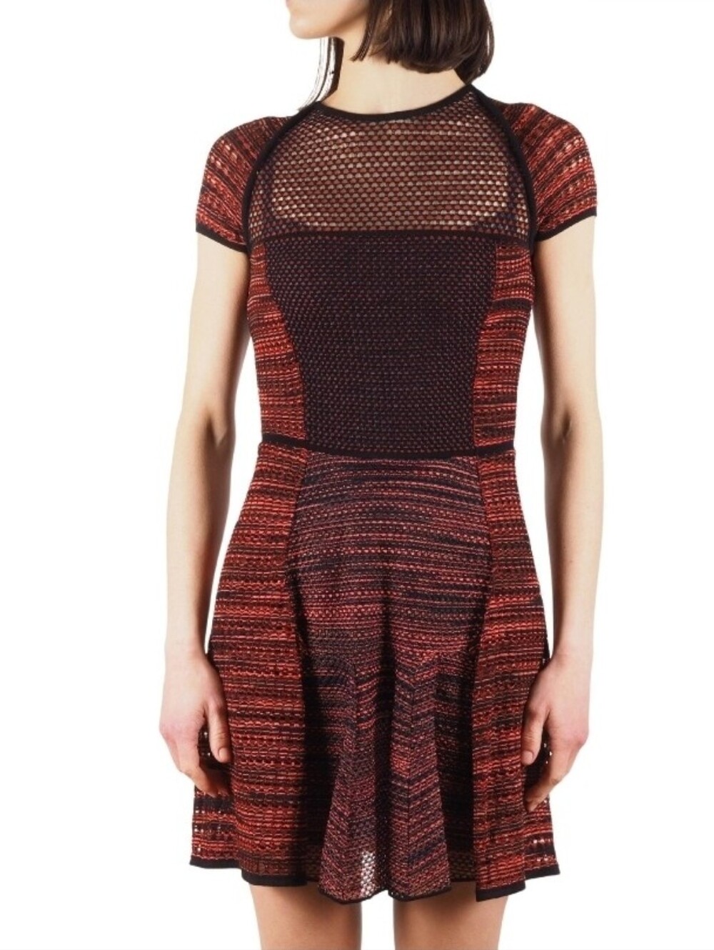 MISSONI Red Black Knit Mesh Fit And Flare Statement Mini Dress